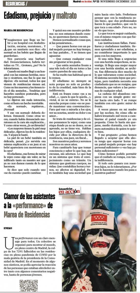 En Madrid en acción num 33. Artículo de Marea de Residencias