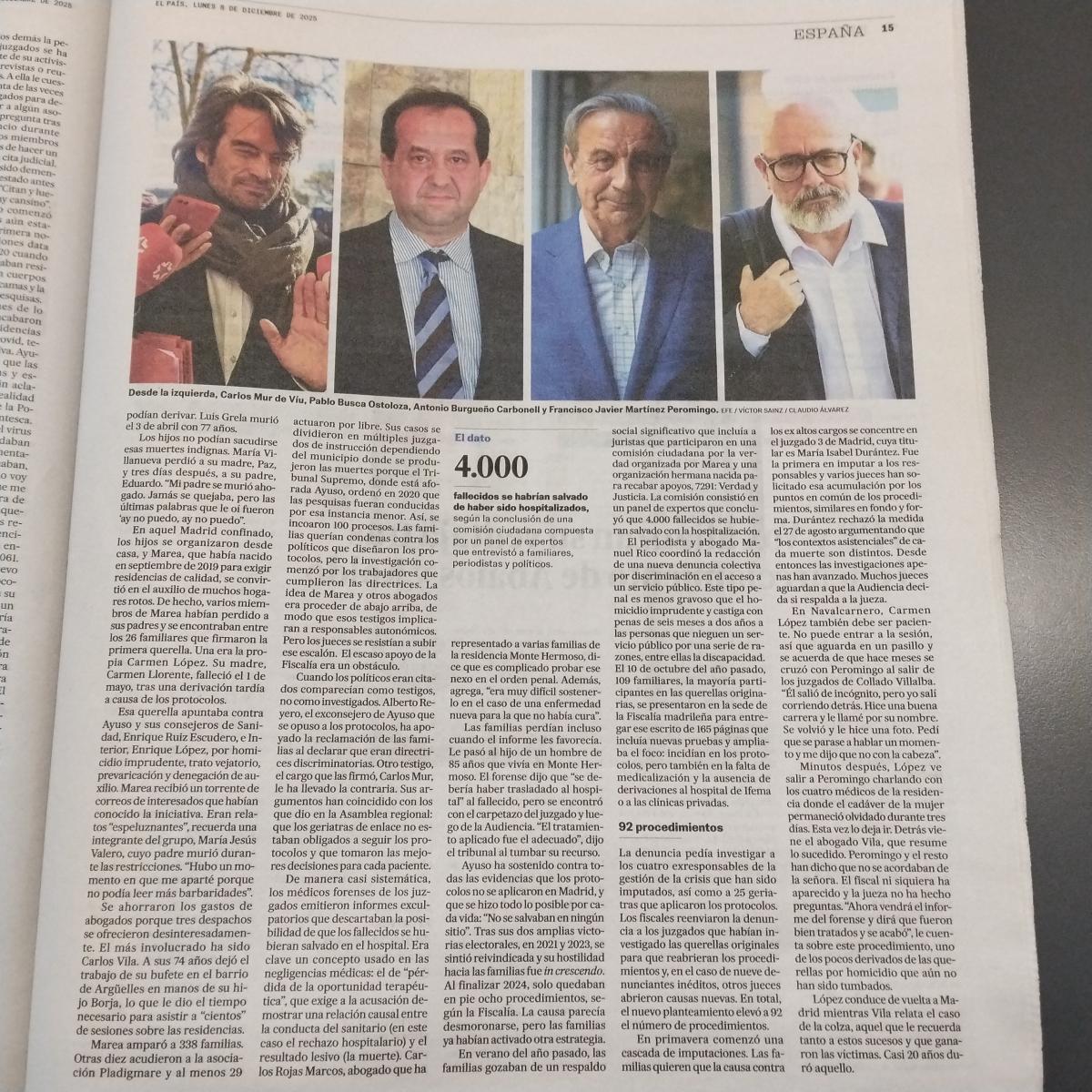 Página 15 El País Artículo de Fernando Peinado 8 diciembre 2025